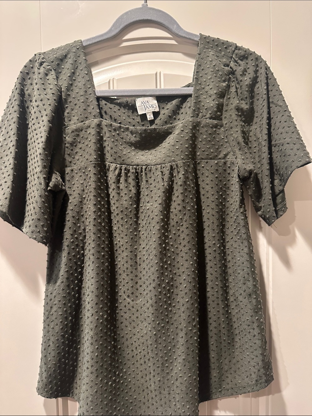 Ava & Viv Olive Textured Swiss Dot Square Neck Babydoll Blouse